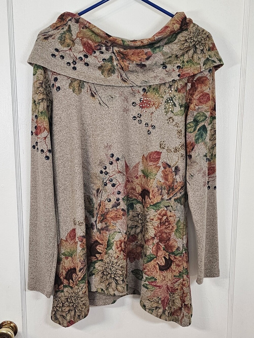 One World Floral Cowl Neck Long Sleeve Top